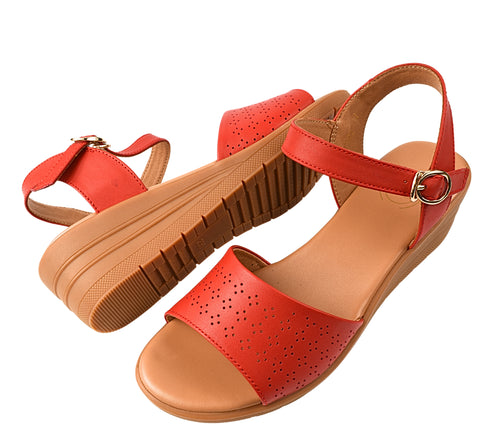 Sandale casual, dama, FORMAZIONE, 50072 rosu, piele naturala, platforma